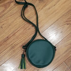 Dark Green Round Crossbody Bag with Tassel